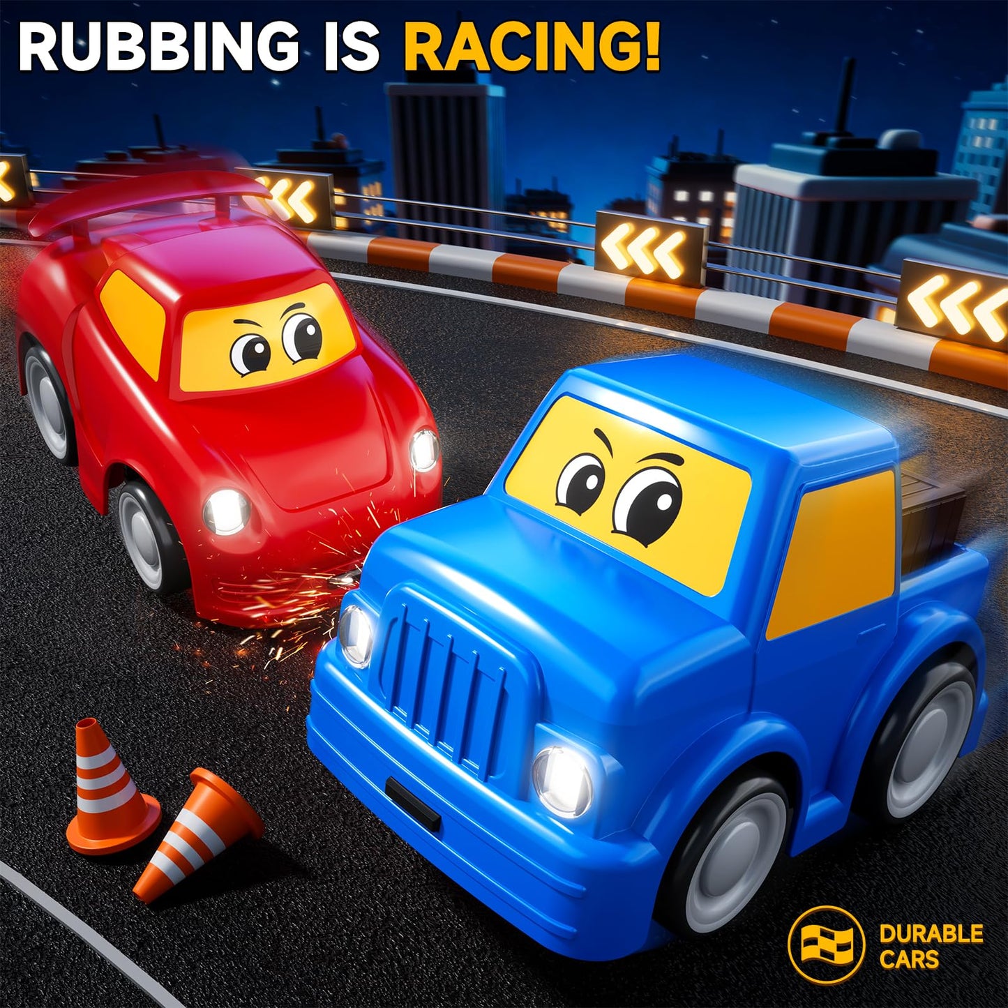 DULONIME Remote Control Car 2 Year Old, Toddler RC Cars Ages 2-4 Boy, 2-Pack 2.4 GHz Truck and Race Car with Sound and Light, Easy Electrical Remote Control Toy Gifts for Boys Girls 3 4 5+ Year Old