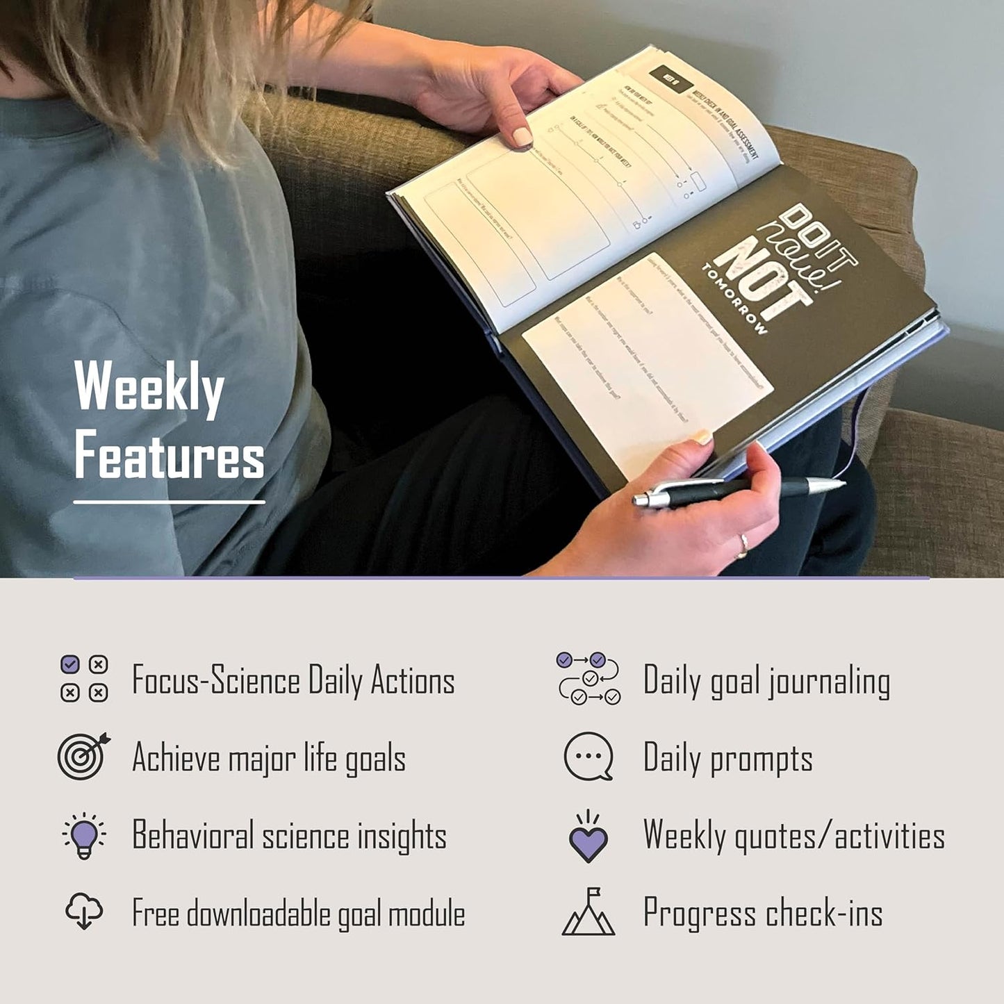 The Behavior Shift Daily Shift Goal Journal - Guided Journal for Goals, Productivity, Mindfulness & Self Care - Wellness Planner with Prompts for Men & Women - 52 Week undated Progress Tracker(Purple)