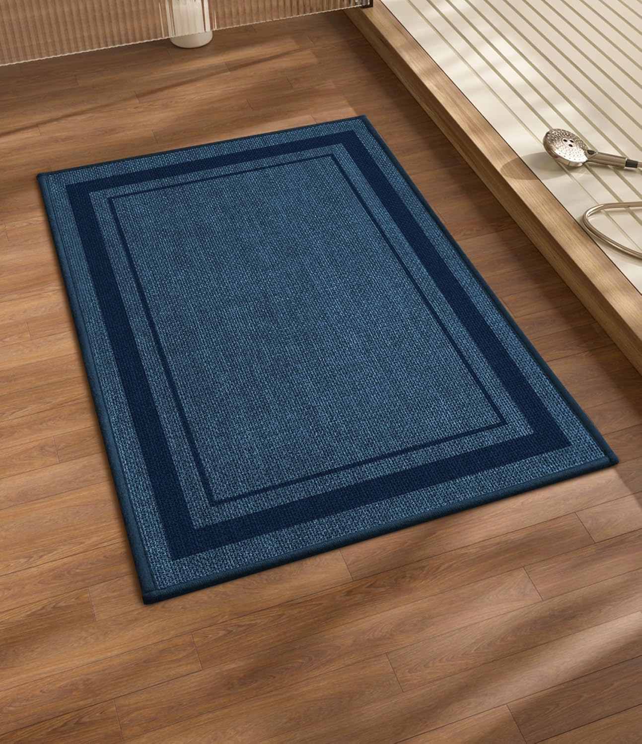 chakme Bathroom Rugs Mat 24x17, Ultra Thin Non Slip Bath Mat Small Quick Dry Absorbent Bath Mat for Bathroom, (Dark Blue, 24"x17")