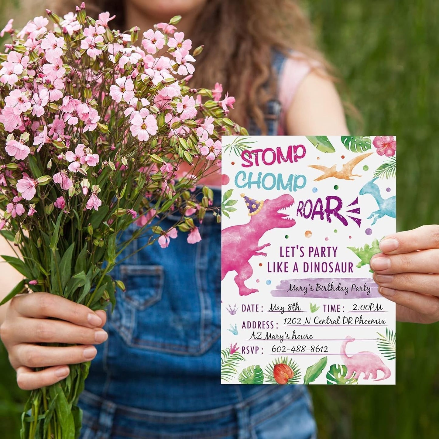 WERNNSAI 20 Sets Dinosaur Party Invitation with Envelopes - Pink Dinosaur Invitation Cards for Girls Kids Birthday Party Supplies Watercolor T-Rex Invites Cards Double Sided for Baby Shower Decoration