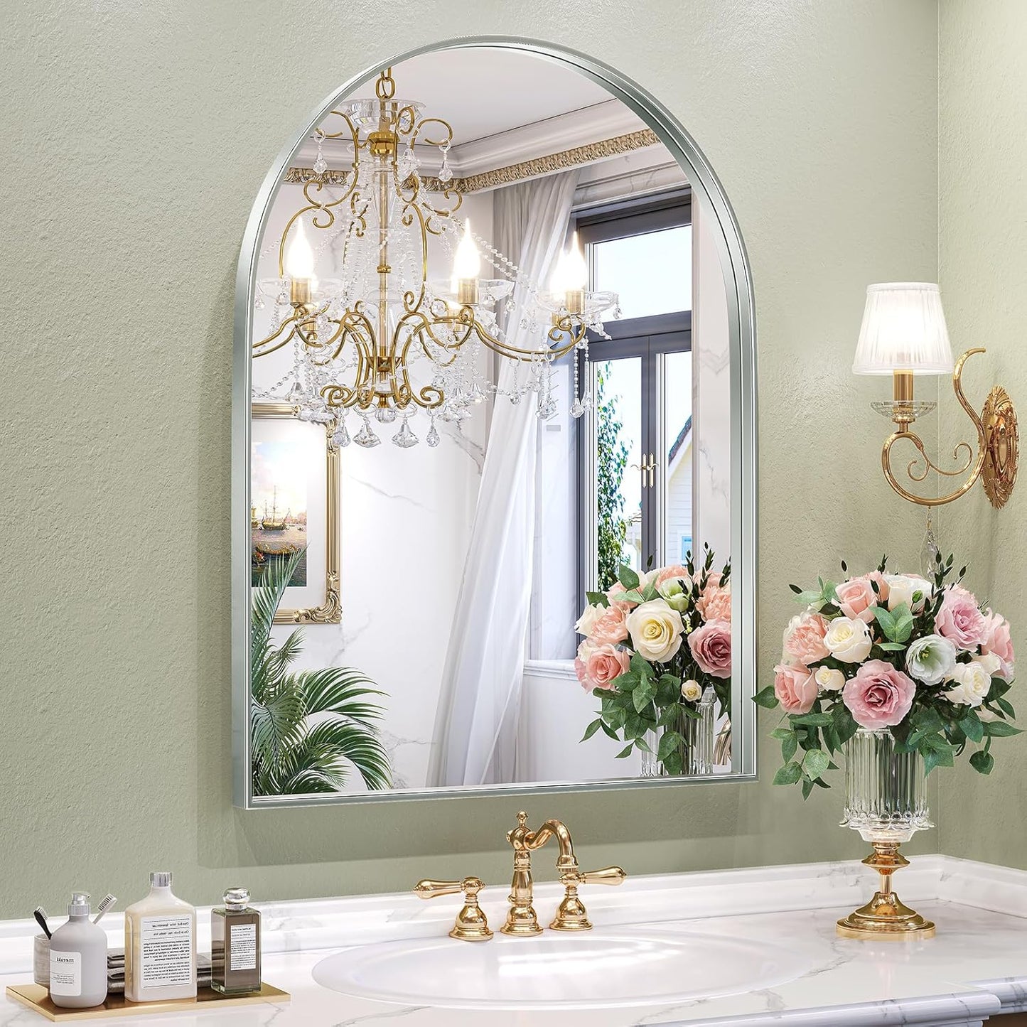 Brightify Arched Mirror, Arched Wall Mirror, 30 x 40 Inch Silver Arch Mirror, Metal Frame Silver Bathroom Mirror, Arched Top Bathroom Vanity Mirror for Living Room Bedroom Mantel Entryway Hallways