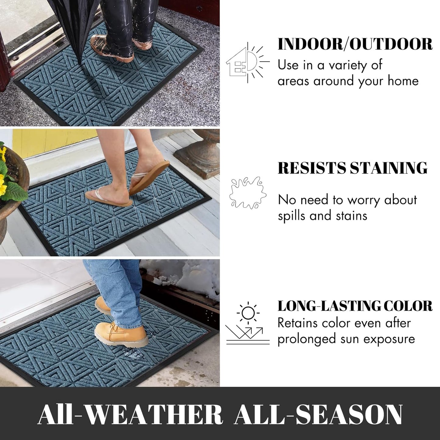 Yimobra Outdoor Mats for Front Door 29.5x17, Stops Mud & Dirt at Entrance, Fits Garage & Patio, All-Weather Waterproof Non Slip Outdoor Indoor Welcome Mat, Mix Blue