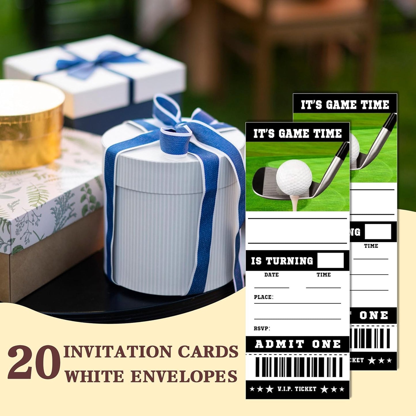 Sports Birthday Cards-20 Golf Game Ticket Invite Cards-Golf Birthday Invitation with Envelopes for Teens kids Adults-Party Favor & Supplies (3×8 inch)-A11