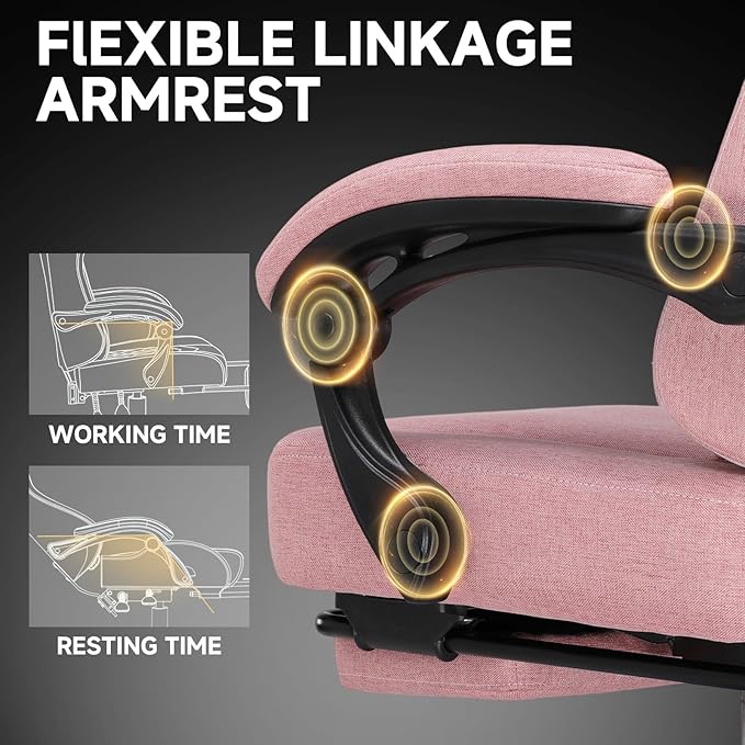GTPLAYER Gaming Chair, Fabric Computer Office Chair with Pocket Spring Cushion, Ergonomic Office and Gaming, Video Gaming Chair with Linkage Armrests, High Back Desk Chair with Adjustable Recliner