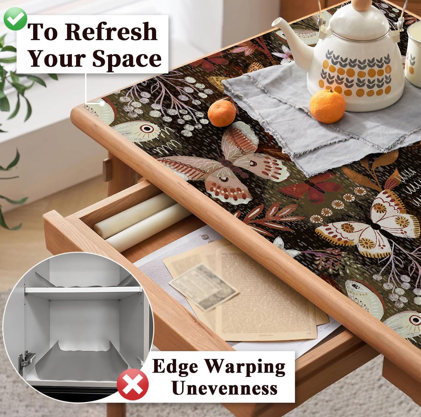 Luvdecor Shelf Liner Self Adhesive Shelf Liner Drawer and Cabinet Liners for Kitchen Floral Peel and Stick Waterproof Contact Paper Countertop Pantry Dresser Liners 17.7 x 118 in