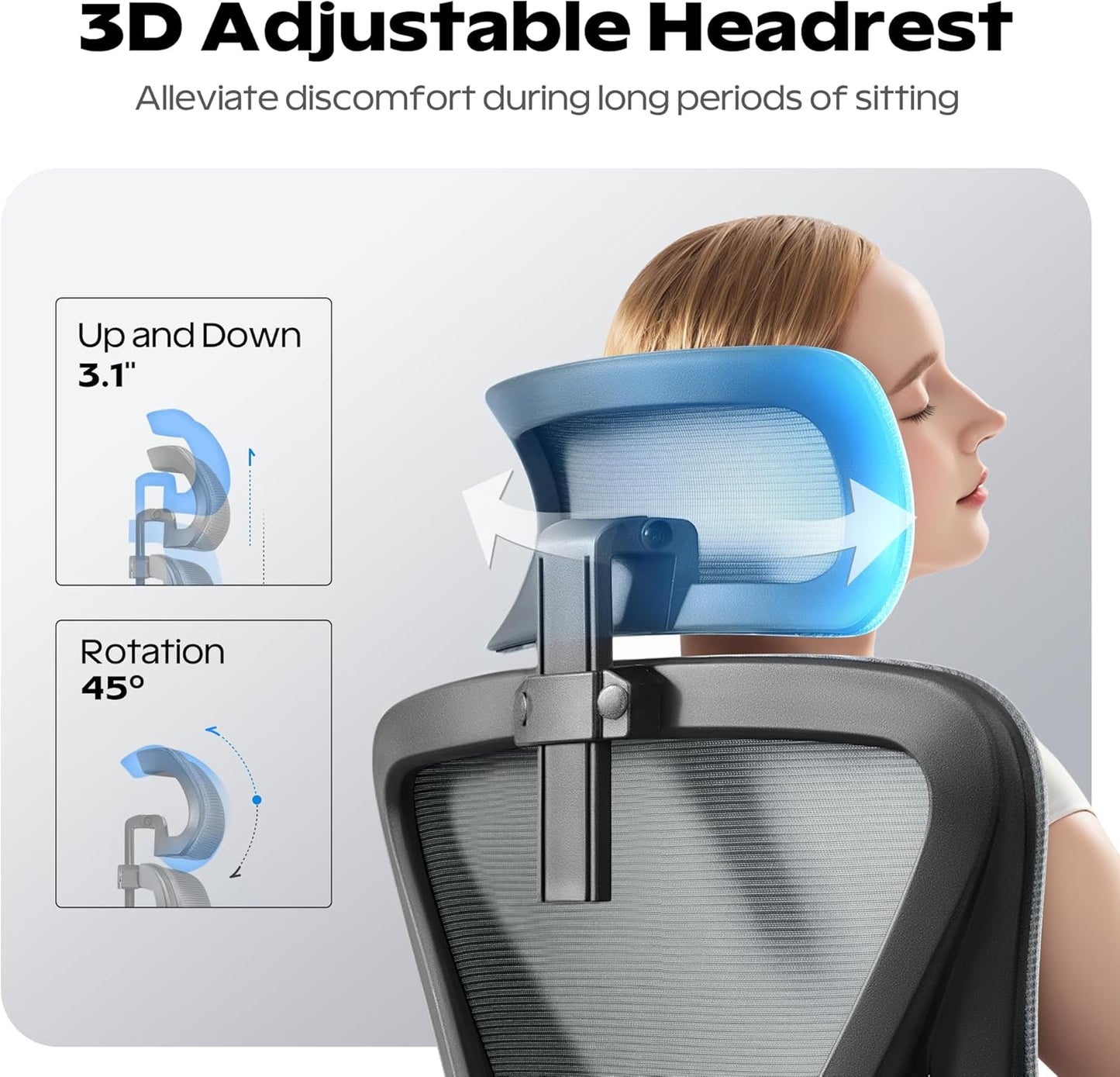Ergonomic Office Chair, Home Office Desk Chair with Headrest, High Back Mesh Chair with Flip-up Armrests, Comfy Desk Chair with Lumbar Support, Rolling Swivel Task Chair for Office