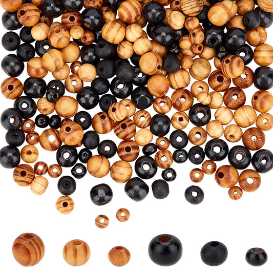PH PandaHall 600pcs Wooden Beads Black Wood Balls 6/8/10mm Polished Loose Beads Ball Spacer Bead for Christmas Farmhouse Bracelet Necklace Jewelry Making Home Party Decorations Garland Making