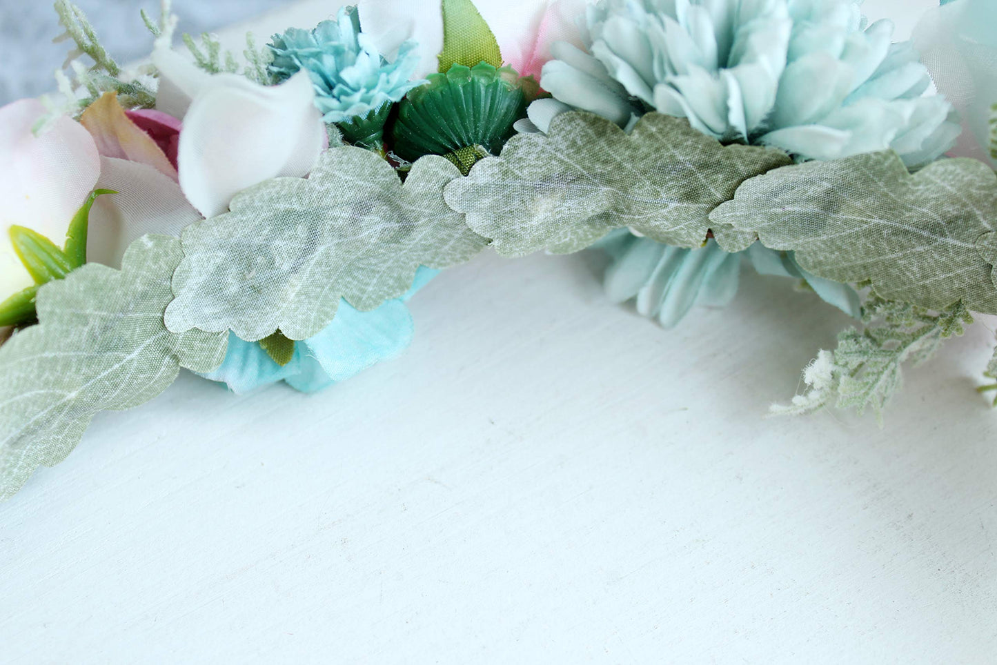Vivivalue Boho Flower Headband Women Floral Crown Hair Wreath Flower Headpiece Halo with Ribbon Wedding Party Festival Photos Blue