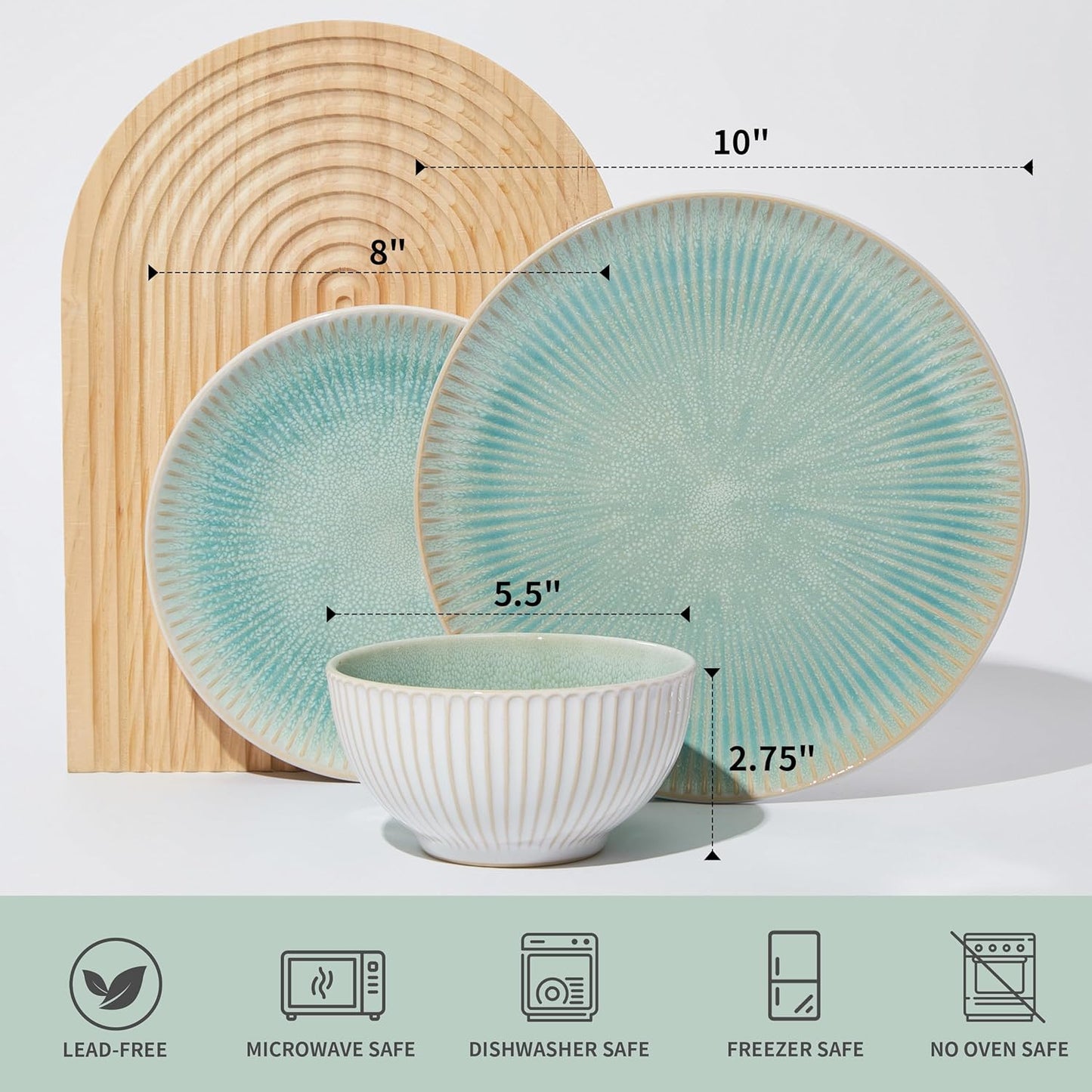 Stoneware Dinnerware Sets, Round Reactive Glaze Ceramic Plates and Bowls Set, Dishwasher & Microwave Safe Dishes Set, Distinctive Granulated Surface Service for 4 (12pc)