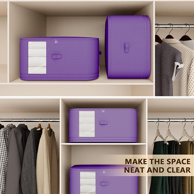 3-piece compressed clothes storage bags, foldable wardrobe storage bags, large-capacity with handles, suitable for sweaters, bed sheets, blankets, down quilts, pillows, toys, etc.（purple）