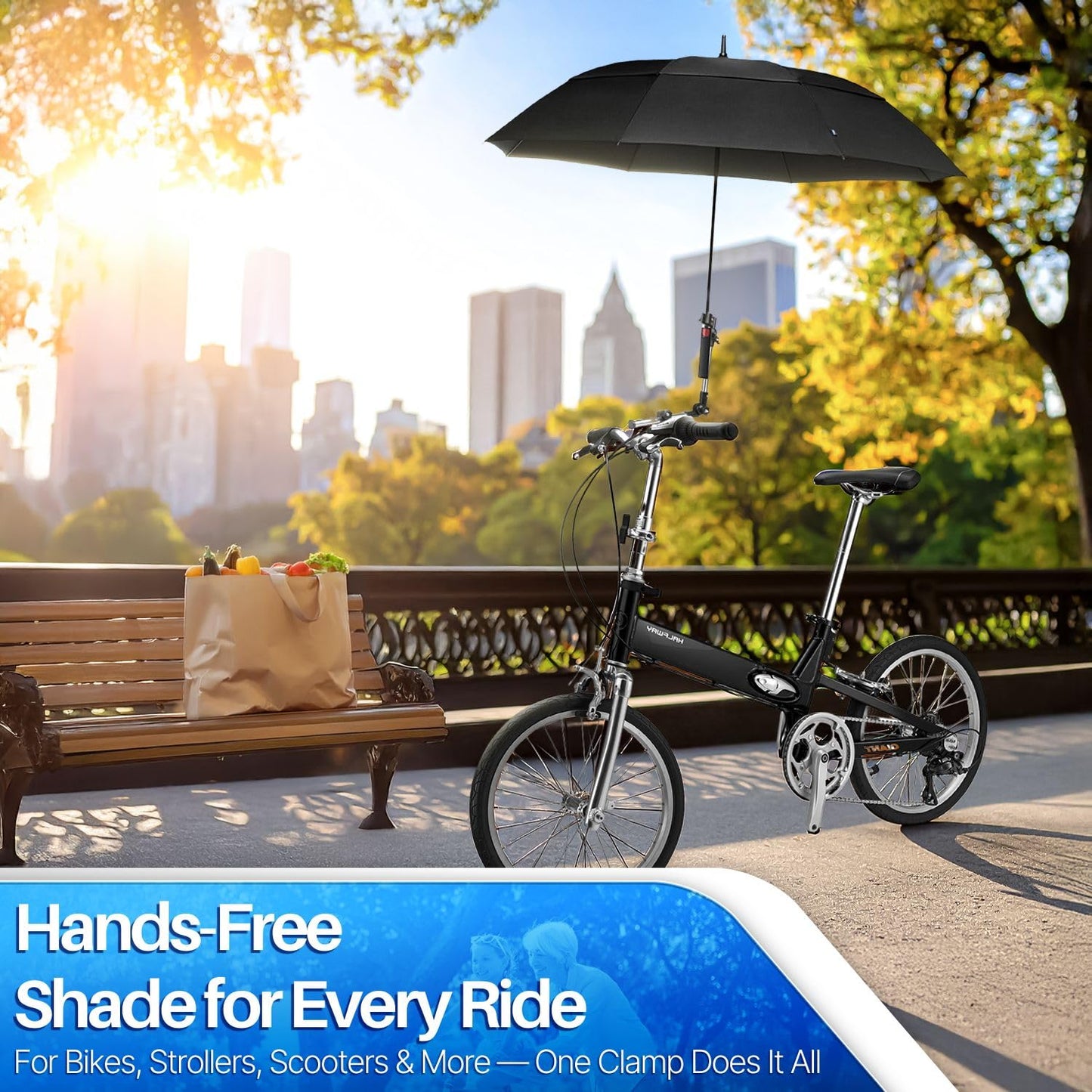Flexzion Bicycle Umbrella Mount Holder – Adjustable Swivel Connector Stand with 2-Section Tube Handle – Umbrella Round Handlebar for Bike Stroller Attachment, Wheelchair Holder, Golf Cart, Beach Chair