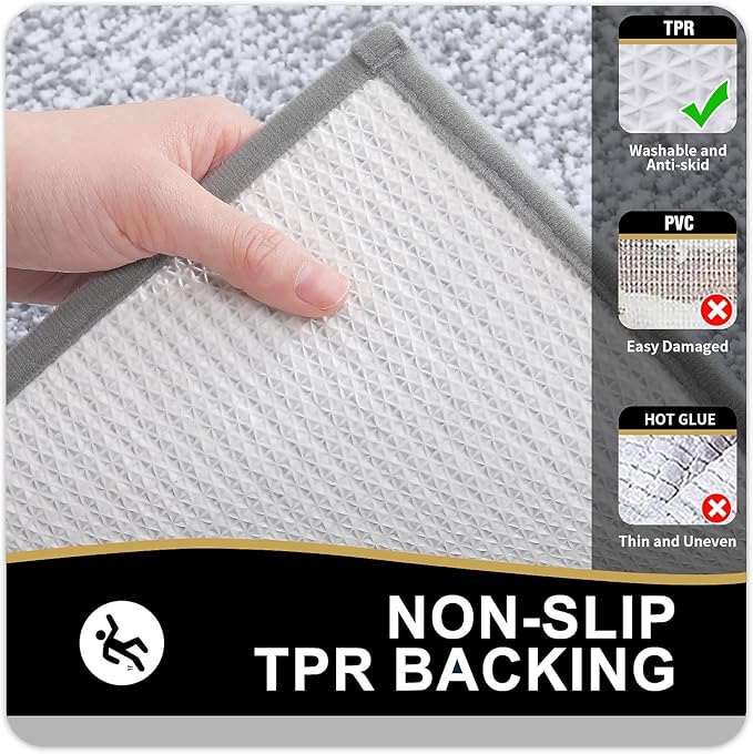 OLANLY Bathroom Rugs 36x24, Extra Soft and Absorbent Microfiber Bath Mat, Non-Slip, Machine Washable, Quick Dry Shaggy Bath Carpet, Suitable for Bathroom Floor, Tub, Shower (Large, Grey)