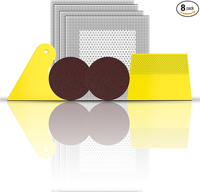 Wall Patch Repair Kit – 4 Self-Adhesive Aluminum Mesh Patches (2 × 4″ + 2 × 6″) with Small & Medium Scrapers & 2 × P180 Sandpapers | Drywall Hole Patch Kit for Sheetrock, Plaster & Ceiling Repair