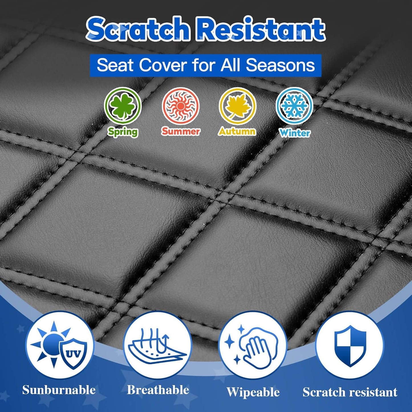 NOKINS 4PCS Golf Cart Seat Covers Kit, Front and Rear Seat Covers Fits YAMAHA/G29/Drive2 Standard Seat Cushion, Yamaha Vinyl Diamond Replacement Seat Covers, No Stapler(Black&Black Stitch)