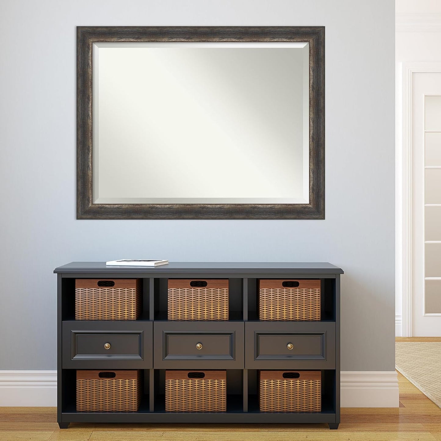 Amanti Art Brown Wall Mirror 35x45 Bark Rustic Char Rectangle Bathroom Mirror for Wall Decor Living Room, X-Large Rustic Farmhouse Frame, Hangs Horizonally and Vertically, Bathroom Decor, Beveled Edge