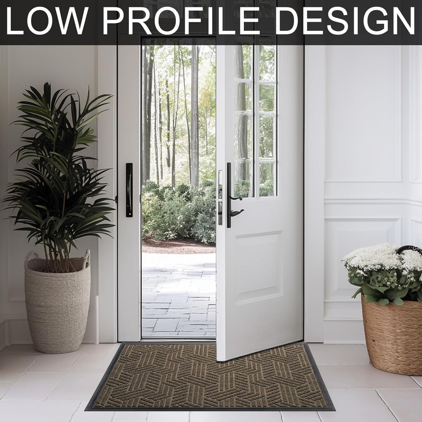 Front Door Mat 36"x24" Indoors Outdoors Welcome Mats, Waterproof Non-Slip Rubber Backing Heavy Duty Doormat Outside Entrance, Low Profile Entryway Rugs Floor Mat for Patio, Pattern B Brown