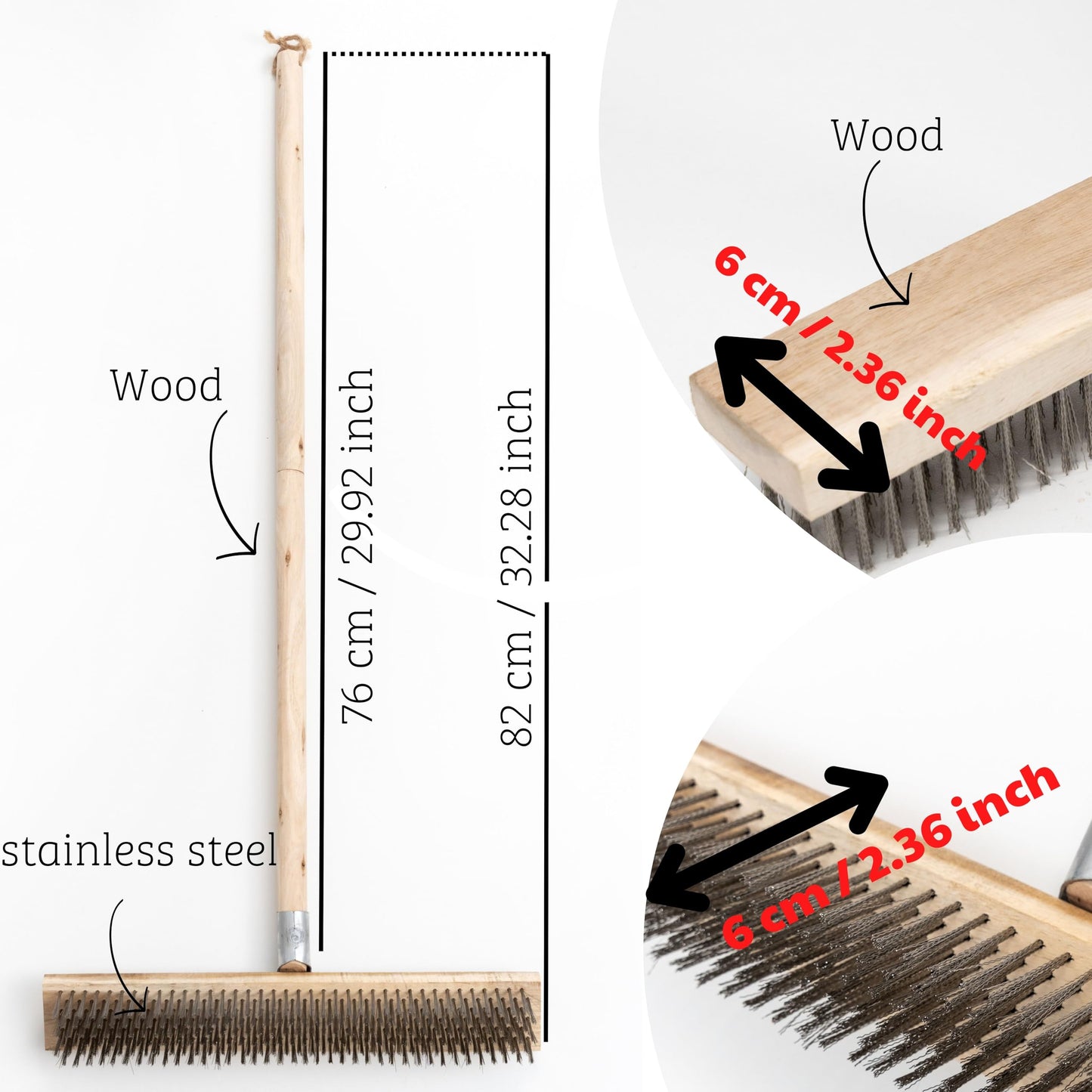 BMart Home Stainless Steel Deck Scrub Brush Broom with Long Handle -Scrubber Brush with Pole, Stiff Metal Bristle Brush for Removing Weed Moss Outdoor Floor Scrub Brush for Patio, Deck, Garden