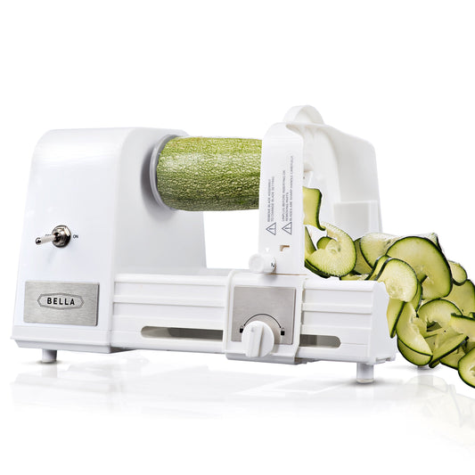 BELLA 4-in-1 Automatic Electric Spiralizer & Slicer, Quickly Prep Healthy Veggie or Fruit Spaghetti, Noodles or Ribbons, Easy To Clean, Recipe Book Included, White, 14641