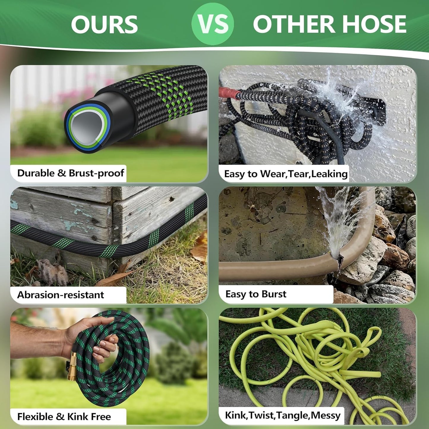 75 ft Garden Hose, Flexible Ultra Lightweight Durable Garden Hose, Kink-Free Water Hose with 10 Function Sprayer - Non-Shrinking Garden Hoses, Easy to Store,All-Weather, Car Washing Pipe Garden Hoses