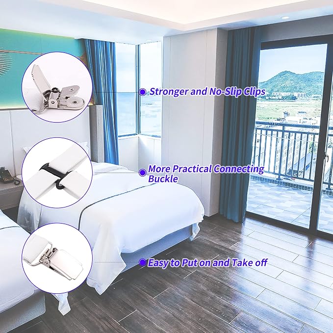 Upgrade Design Bed Sheet Straps 4 PCS Bed Sheet Clips Sheet Holders for Corners White Fitted Sheet Clips