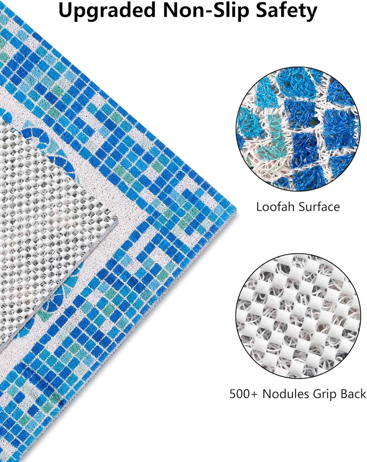 Square Shower Mat, Yonala 24 x 24 Inch Stylish Non Slip Shower Mats for Inside Shower, Soft Trimmable PVC Loofah Anti Slip Shower Mat, Fast Drying Shower Floor Mat for Bathroom, Home, Bath Tub