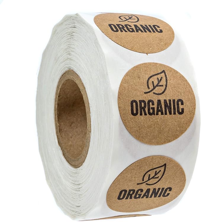 Organic Made Stickers / 1" Inch Round Natural Kraft Organic Stickers/Organic Labels 500 Labels per roll
