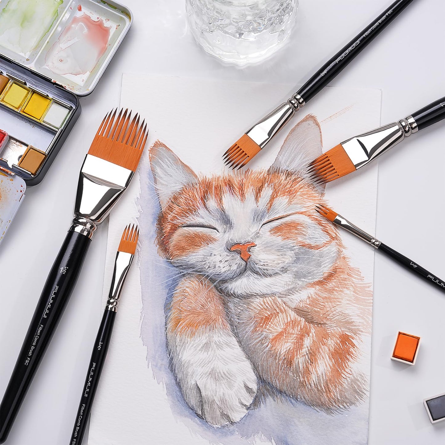 Fuumuui 5-PC Grainer Brush Set for Wood Grain, Fur & Grass Textures Professional Filbert Paint Brush Comb for Acrylic, Watercolor, Oil Painting Artist & Beginner Friendly