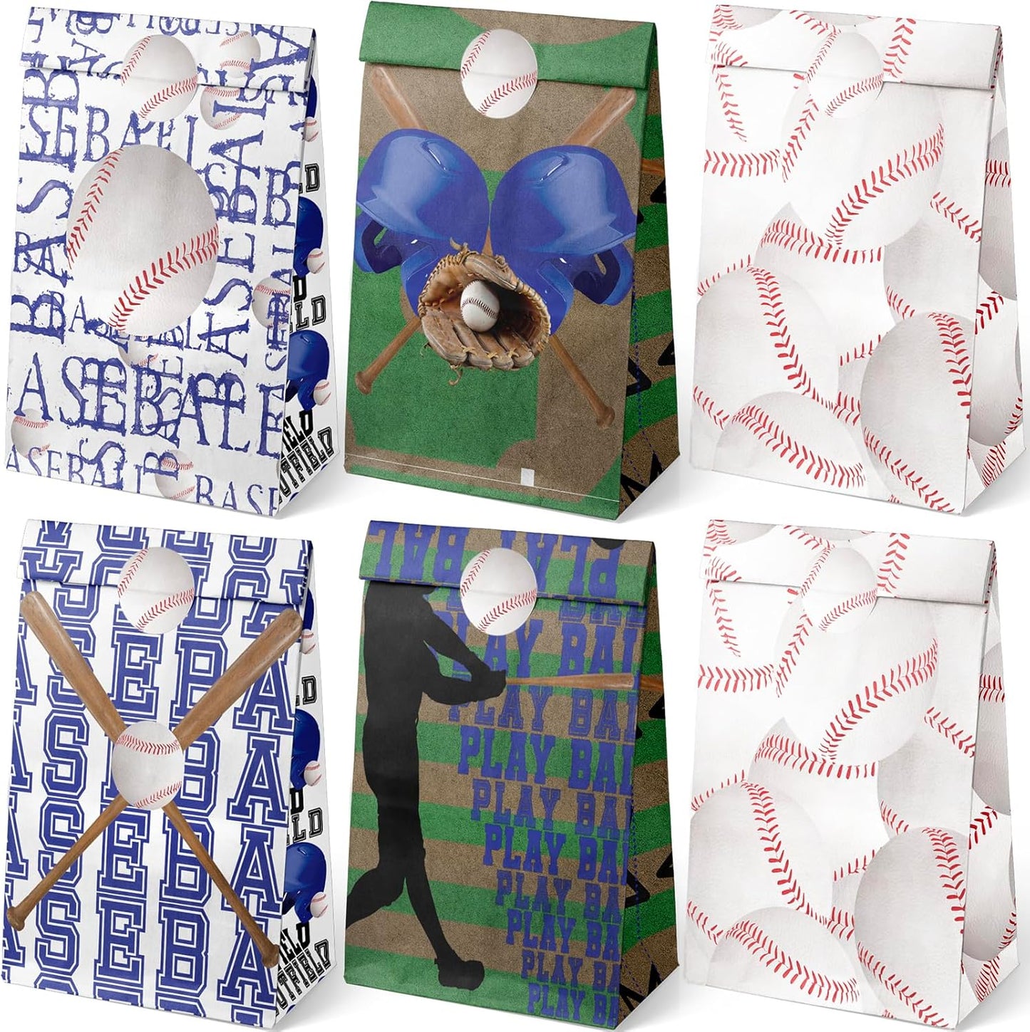 Baseball Party Favor Bags for Kids – 24 Pcs Baseball Gift Bags with 6 Designs, Paper Treat Bags for Boys Sports Theme Birthday Party Decorations Supplies