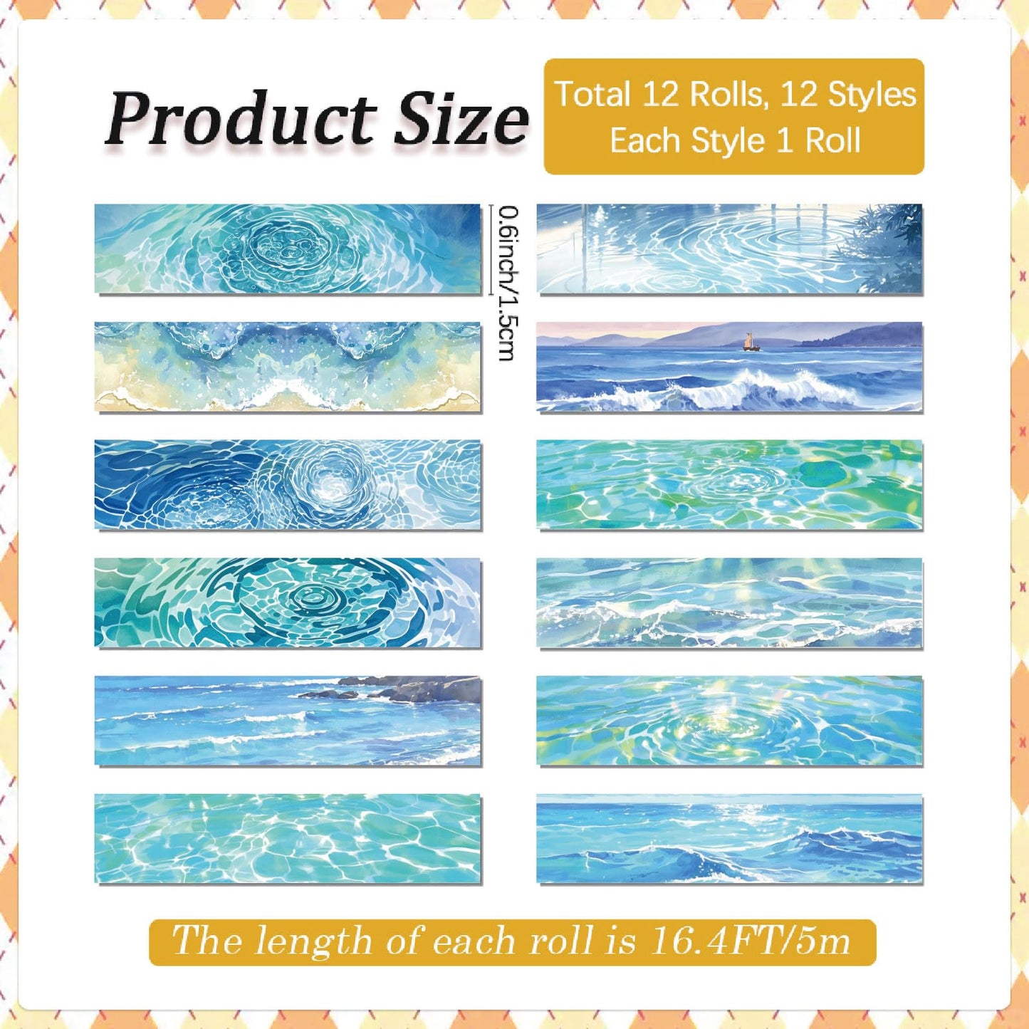 CRASPIRE 12 Styles Ocean Masking Tape Journal Tape 16.4FT Blue Sea World Decorative Gift Wrapping Tapes Rolls for DIY Crafts Scrapbook Journal Notebook Planner Envelope Party Favor Supplies