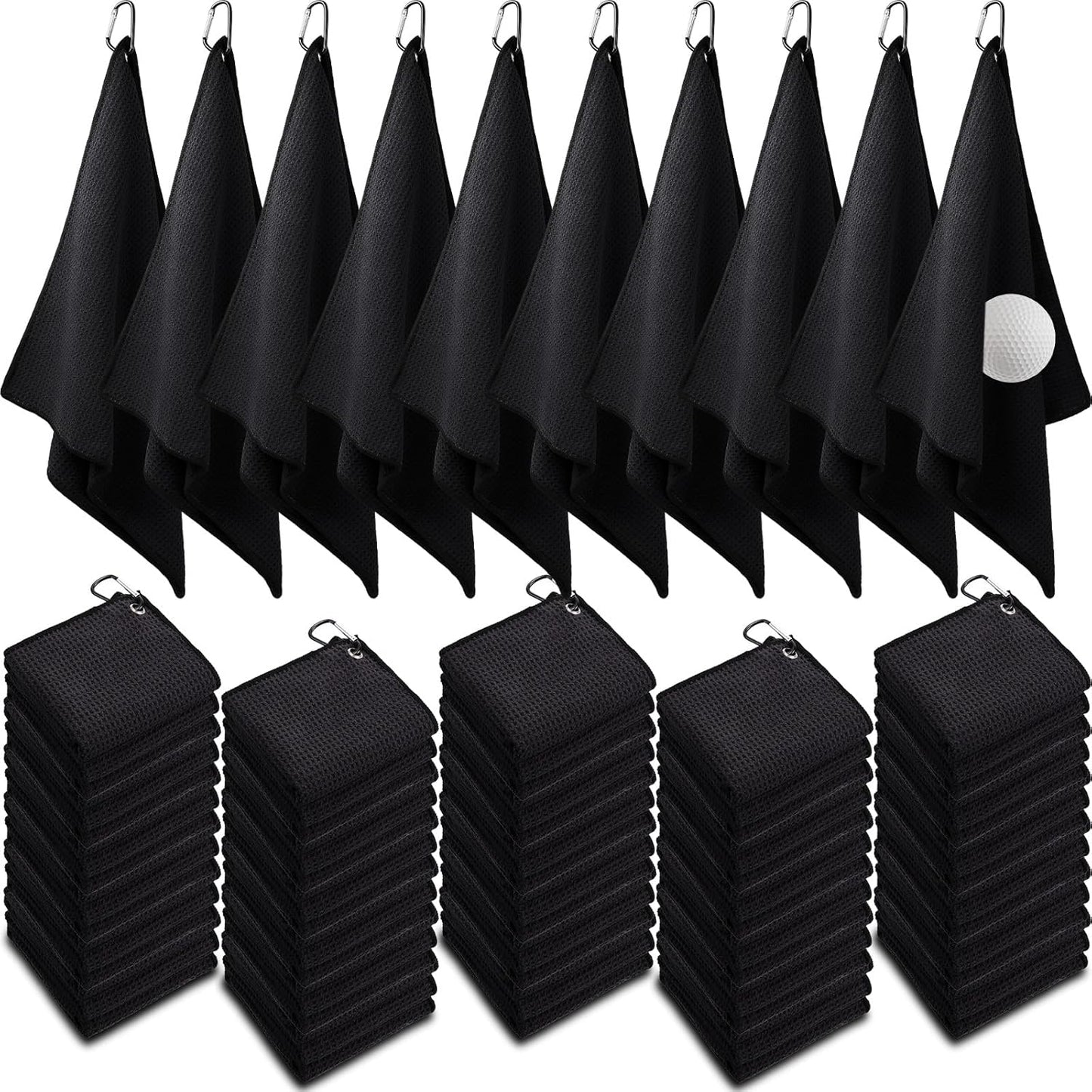 Batiyeer Golf Towels Bulk for Bags 16'' x 16'' Microfiber Waffle Pattern Golf Towel with Clipfor Mini Tournament, Club, Yoga, Fitness