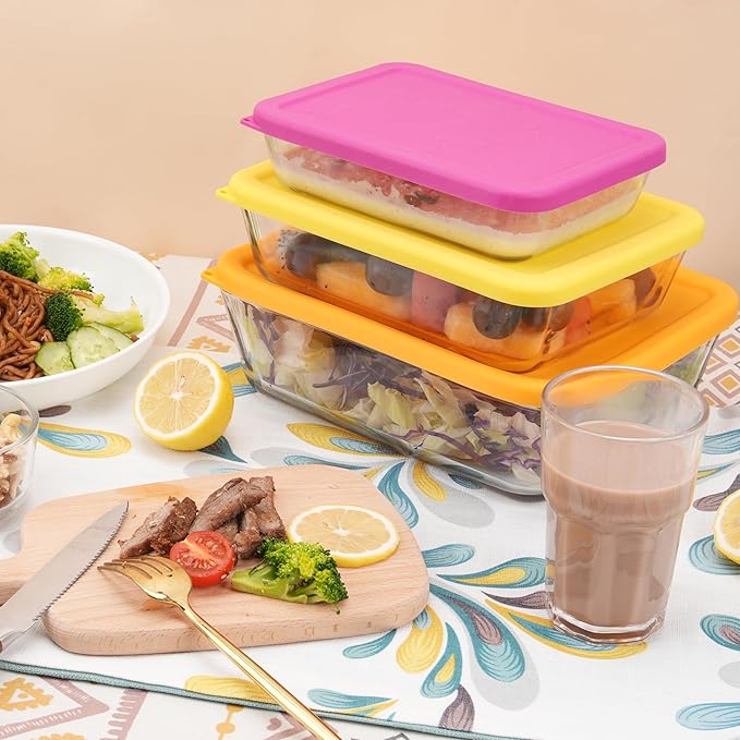 6 Cup Rectangle Silicone Storage Cover Lids Replacement for Pyrex 7211-PC Glass Bowls, (Container not Included) 2 Pack, Microwave, Dishwasher and Freezer Safe