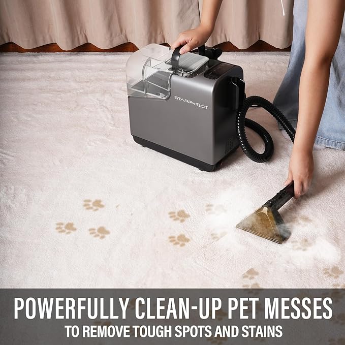 Portable Carpet Cleaner Machine with Steam and Heating Techology,18Kpa Powerful Suction with Versatile Tools for Pets, Couch,Spot Cleaner for Stairs/Furniture/Rug(Gray,3"&5"Hand Tool)