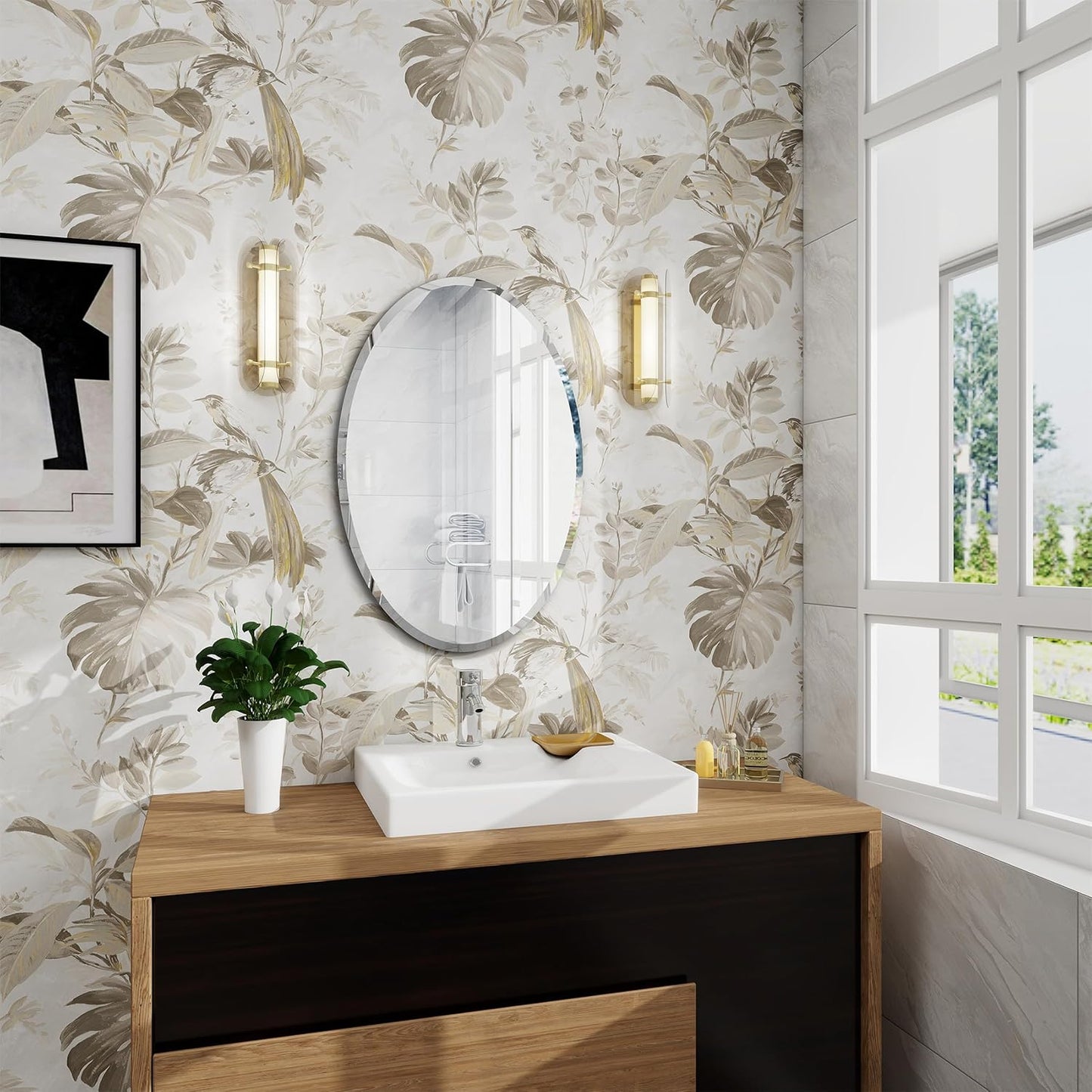 Oval Bathroom Mirror, 24X36 inch Oval Frameless Mirror, Frameless Mirrors for Bathroom,Beveled Bathroom Mirror.