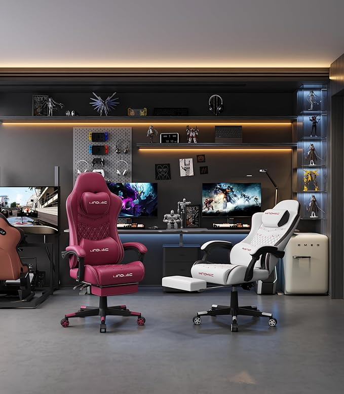 Gaming Chair,Ergonomic Computer Gaming Chair,400lb Load-Bearing,Retractable Footrest/Waist Support/Ergonomic Backrest[Spring + 4D Sponge] (RED)