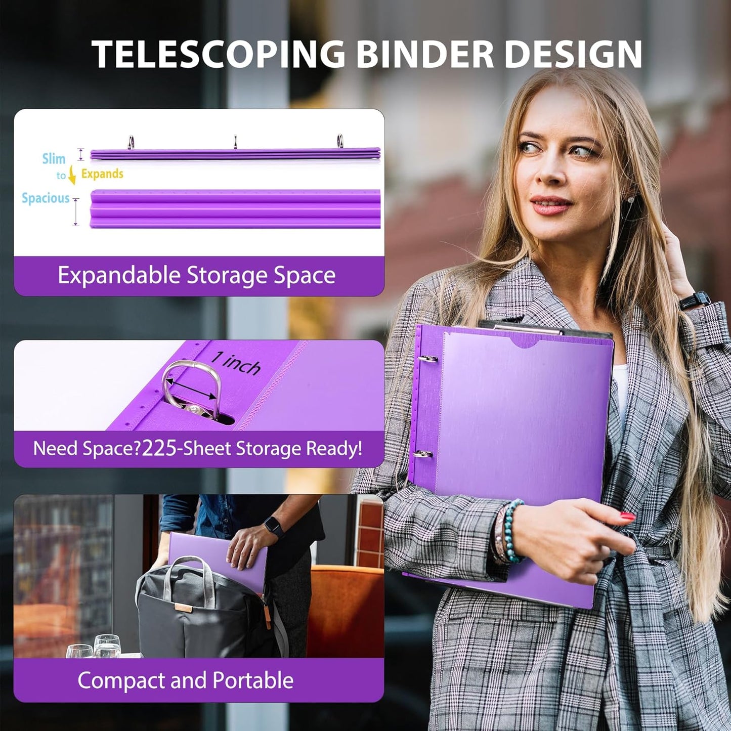 WOT I 1 Inch Telescoping 3 Ring Binder 12 Pack, Expandable Flexible Binder with Customizable Front Cover & Clear Catalog Pocket, Holds 225 Sheets, Assorted Colors, School Office Supplies
