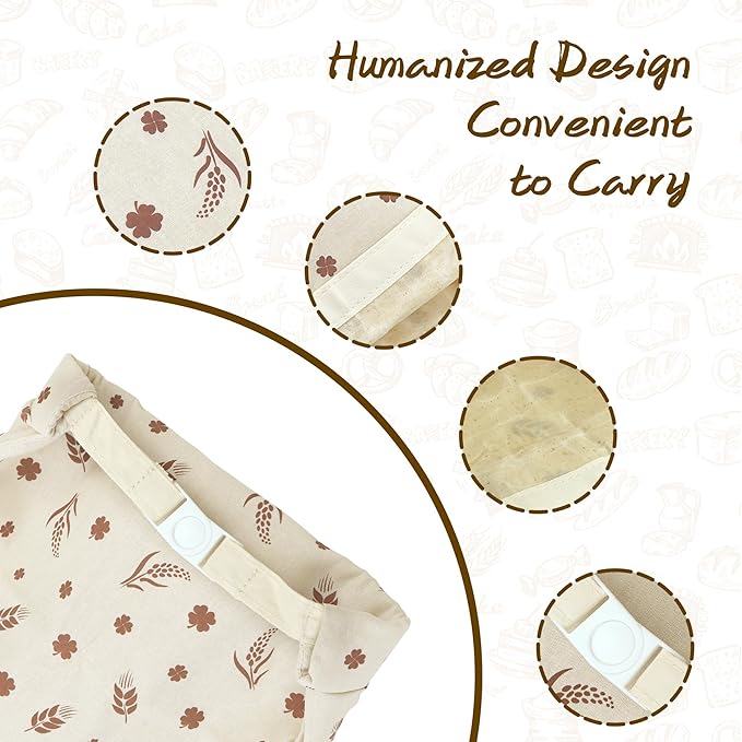 Bread Bags For Homemade Bread,2 Pack Cotton Beeswax Bread Bags For Sourdough,Waxed,Reusable Cloth Bread Bag With Locks For To Go Picnic Food Packaging