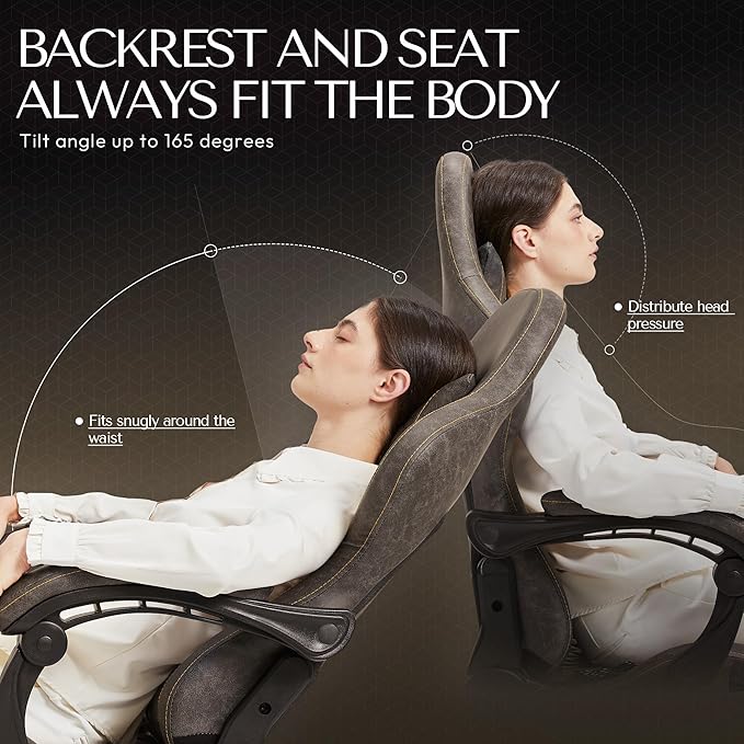 Dowinx Gaming Chair Big and Tall, Ergonomic PC Gaming Chair with Footrest & Massage, Racing Style Reclining Computer Chair for Adults, 400LBS Capacity - Heavy Duty Gamer Chair, Brown