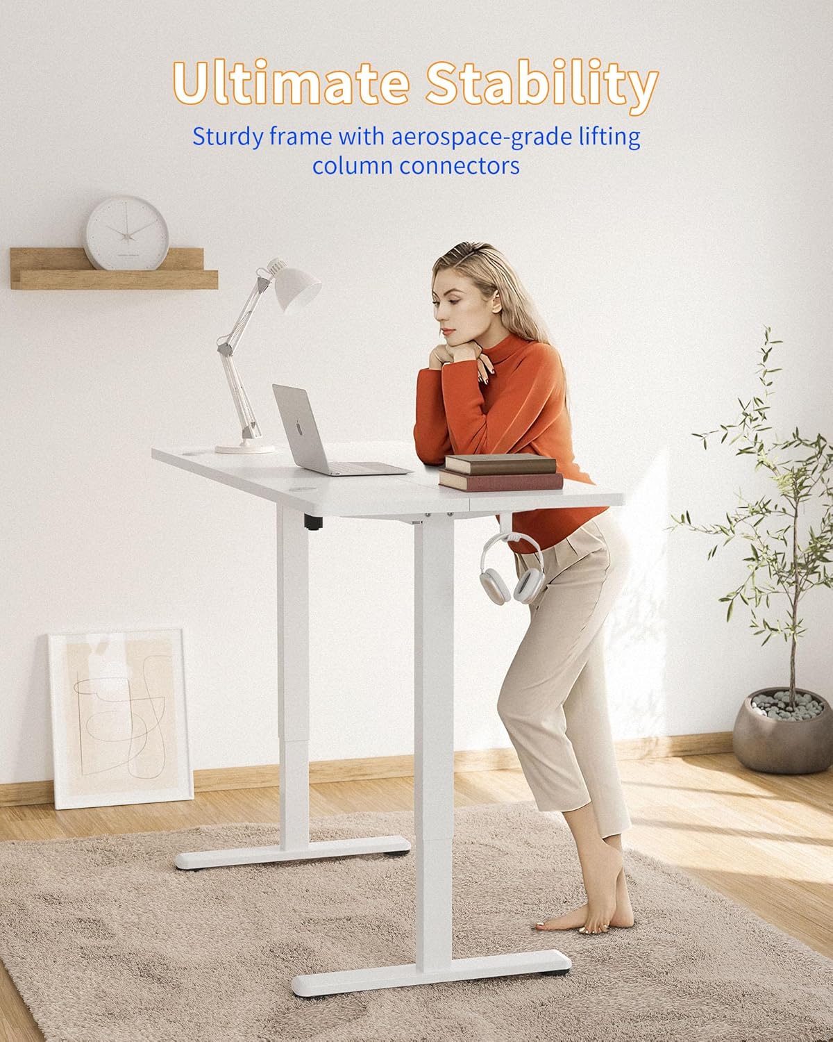 YIHAYO Electric Standing Desk, 63 x 24 Inches Stand Up Desk with Splice Board, Adjustable Height Desk, Computer Desk for Home Office, White Frame/White Top