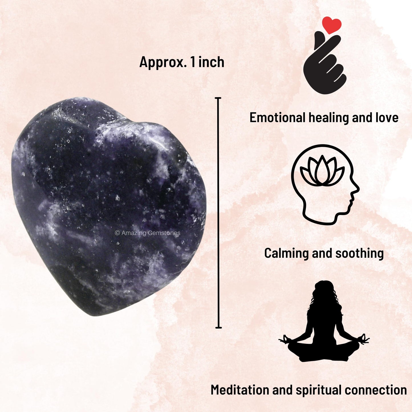 Amazing Gemstone Lepidolite Stone Heart - Pack of 2 Crystal Heart Stones Rocks - Corazones De Piedra Crystals and Healing Stones Heart Shaped Crystal - Stocking Stuffers Gifts
