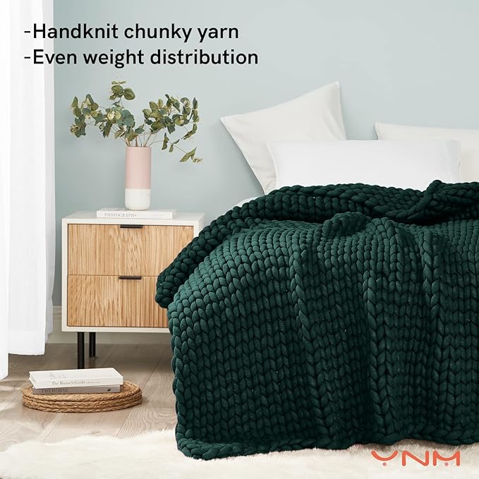 YnM Knitted Weighted Blanket, Handmade Chunky Knitted Design, Soft and Cozy, Temperature Regulating and Breathable, Machine Washable Throw for Sleep or Home Decor (Pacific Green, 80x87 Inch, 25lbs)