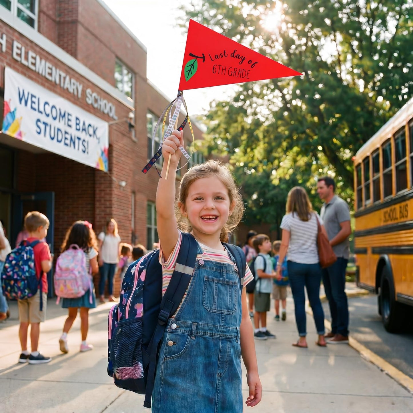 Poola Voidra 64 Pcs First & Last Day of School Flag Kit with Ribbon Stick Back to School Pennant Decor First Day of Preschool Flag Reusable 17 Grades Photo Prop for Preschool to College Classroom