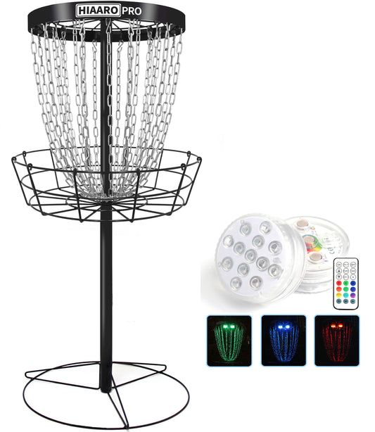 HIAARO PRO Disc Golf Basket and Disc Golf LED Light Bundle Item