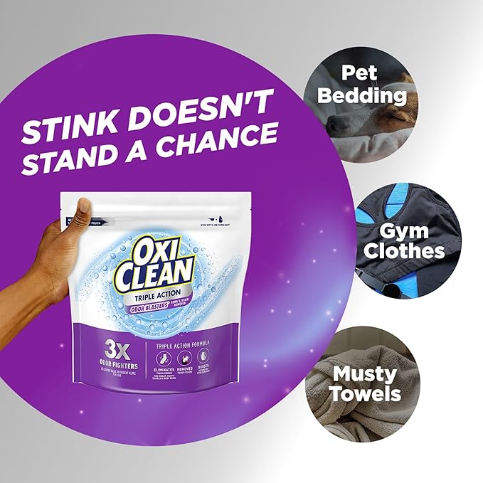 OxiClean Triple Action Odor Blasters, Removes Stains and Eliminates Tough Odors, Stain Remover Powder, Use with Detergent, Color-Safe and Chlorine-Free, 4 Lbs, Pack of 1