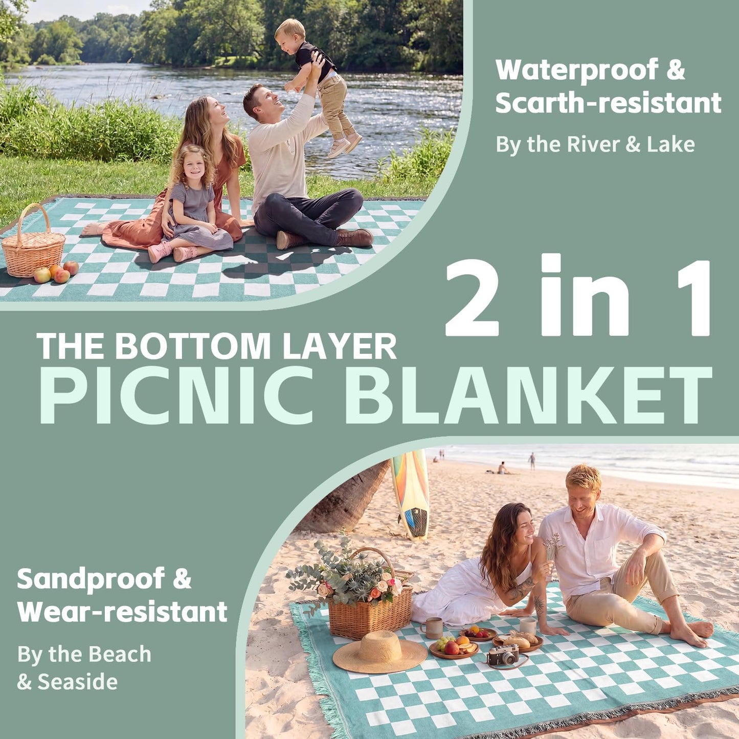 2 in 1 Extra Large Boho Beach Blanket Towel Picnic Camp Mat Family Beach Trip Essentials Summer Vacation Must Have Travel Accessories Lake Day Necessities Stuff Thing Need Gear Gift Item Gadget 2026