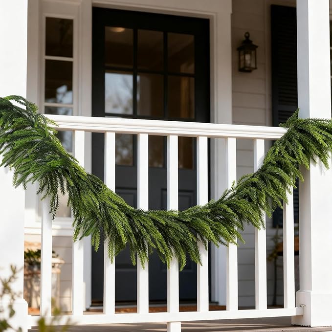 Artificial Norfolk Pine Garlands, 4 Pcs 6 Ft Real Touch Pine Garlands, Christmas Greenery Green Garland for Mantle, Fireplace, Table, Wall, Outdoor, Indoor Christmas Decorations (6 FT, 4)