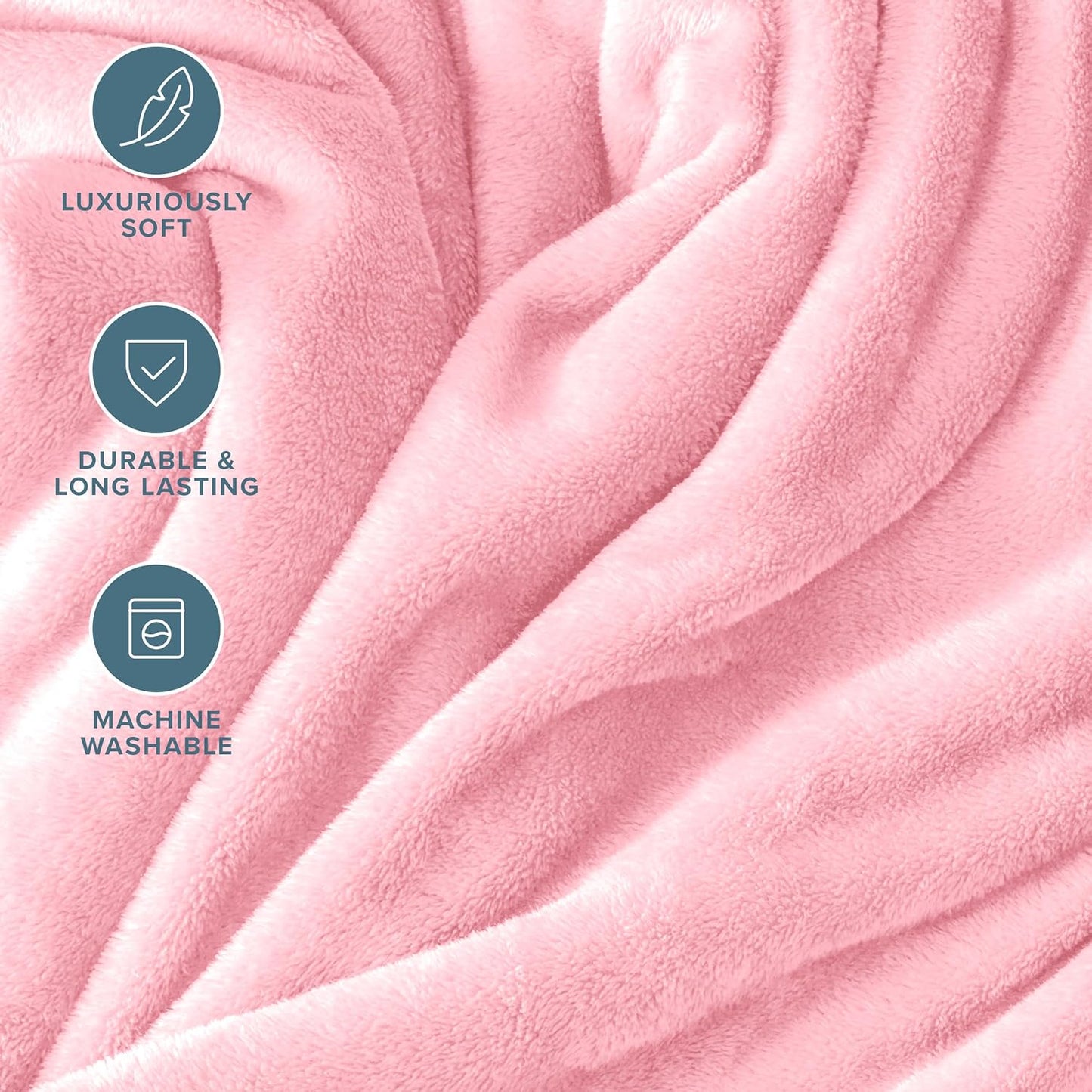 Bare Home Fleece Blanket - Extra Long - Light Pink - Throw for Bed, Sofa, Couch, Movie Night, Camping, and Travel - Microplush - Cabin Blanket (Twin/Twin XL, Light Pink)