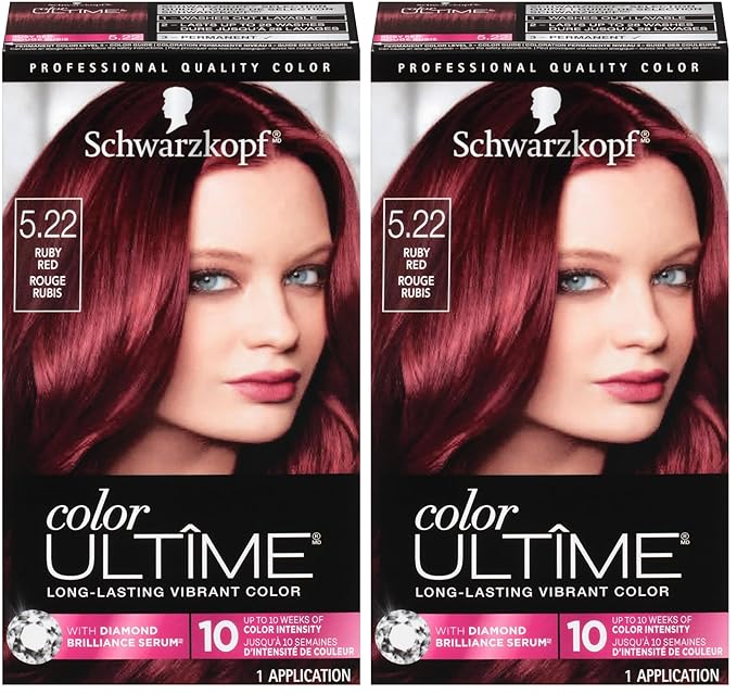 Schwarzkopf Color Ultime Hair Color, 5.22 Ruby Red, 1 Application - Permanent Red Hair Dye for Vivid Color Intensity and Fade-Resistant Shine up to 10 Weeks (Pack of 2)