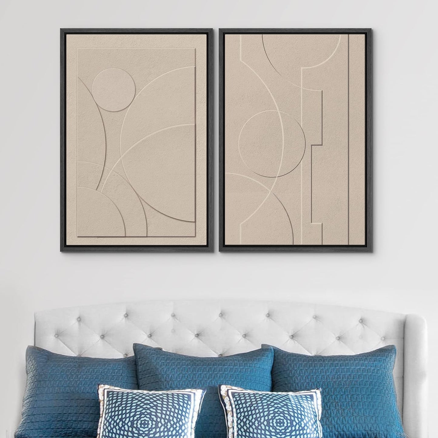 SIGNWIN Framed Canvas Print Wall Art Set Art Deco Geometric Polygon Collage Abstract Shapes Illustrations Minimal Decorative Boho Nordic Relax for Living Room, Bedroom, Office - 24"x36"x2 Black