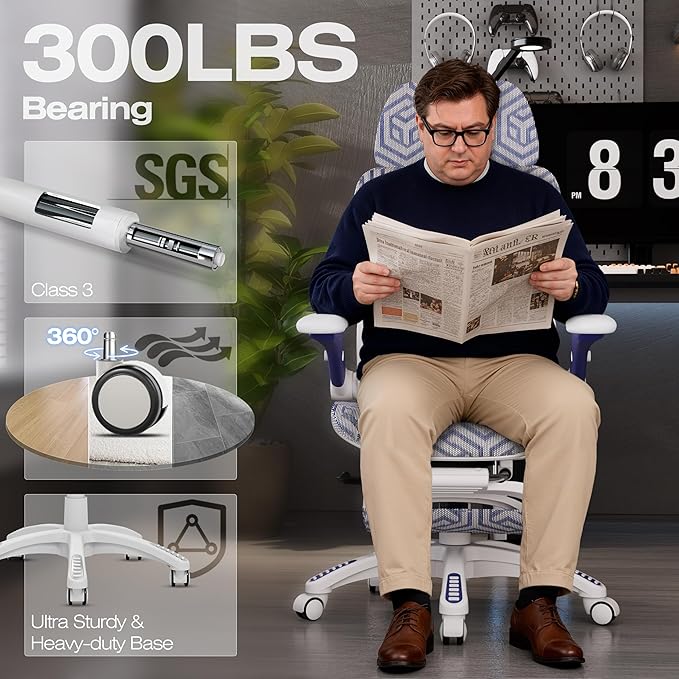 ELABEST X100 Ergonomic Mesh Office Chair with Footrest, Big and Tall Hone Desk Chair with 5D Flip-Up Arms, Adjustable 3D Lumbar Support,Gaming & Executive Computer Chairs for Long Hours