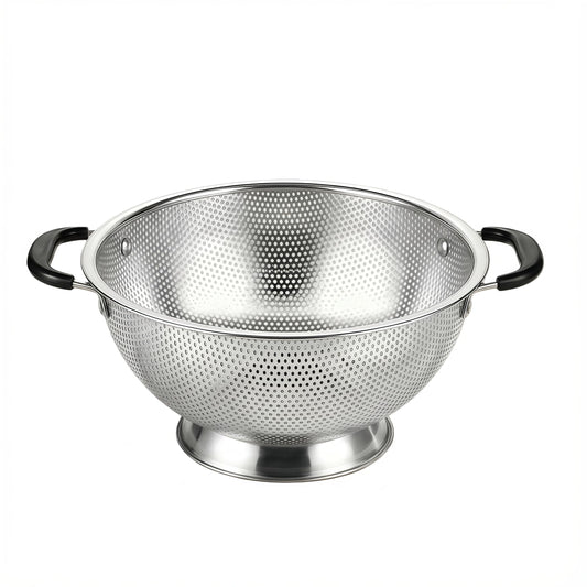 304 Stainless Steel Colander, 3 Quart Micro-Perforated Strainer with Heavy Duty Plastic Handles - Fast Draining Metal Basket for Rinsing Rice, Washing Vegetables, Draining Pasta - Dishwasher Safe
